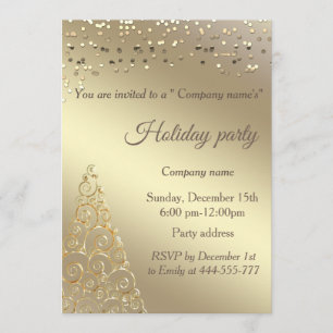 Gold confetti Christmas tree company holiday party Invitation