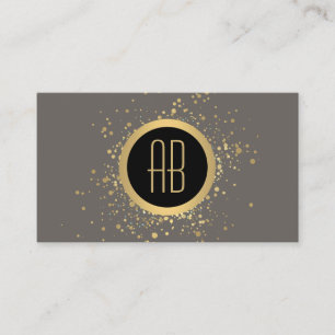 Gold Confetti Circle Monogram Grey Business Card