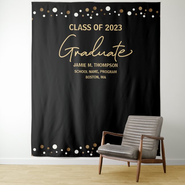 Gold Confetti Class of 2023 backdrop graduation Tapestry (In Situ)