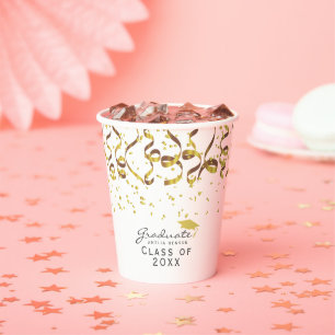Gold Confetti Class of Graduation Paper Cups