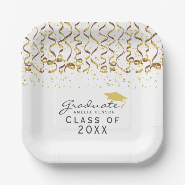 Gold Confetti Class of Graduation Paper Plate (Front)