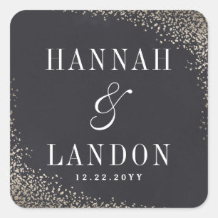 Gold confetti couples wedding sticker faux foil
