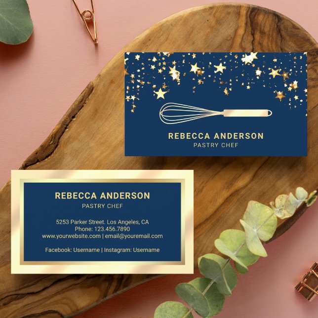 Gold Confetti Cream Foil Whisk Pastry Chef Bakery Business Card (Creator Uploaded)