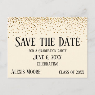 Gold Confetti Cream Graduation Party Save the Date Postcard