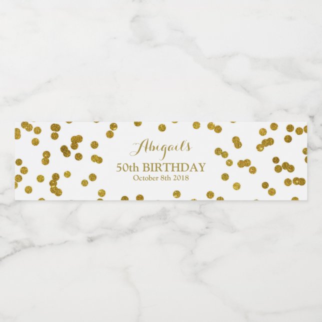 Gold Confetti Custom Birthday Water Bottle Label (Single Label)