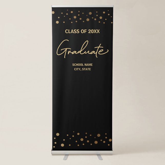 Gold Confetti Customisable School graduation Retractable Banner (Front)