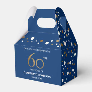 Gold Confetti Dark blue 60th birthday Custom Favour Box