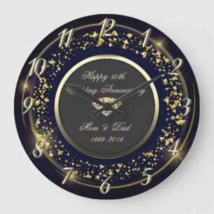Gold Confetti,Diamond 50th Wedding Anniversary Large Clock