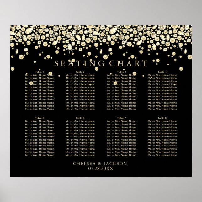 Gold Confetti Diamonds on Black Seating Chart (Front)