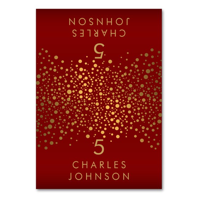 Gold Confetti Dots and Maroon Red - Place Cards (Front)