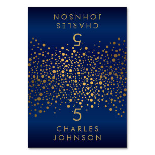 Gold Confetti Dots and Navy Blue  - Place Cards