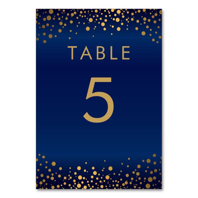 Gold Confetti Dots and Navy Blue - Table Card (Front)
