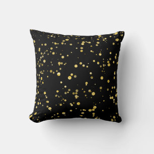 Gold Confetti Dots Black Cushion
