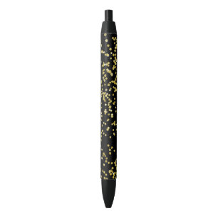 Gold Confetti Dots Black Ink Pen