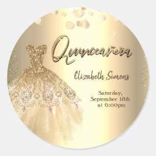 Gold Confetti Dots,Chic Dress Quinceañera Classic Round Sticker