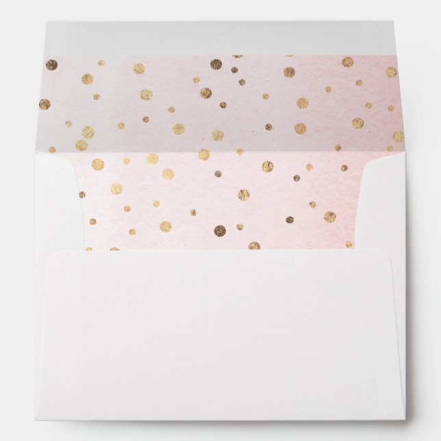 Gold Confetti Dots Elegant Cute Pink Envelope (Back (Bottom))