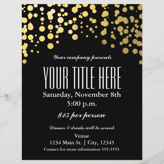 Gold Confetti Dots Elegant Glam Event Flyer Poster (Front)