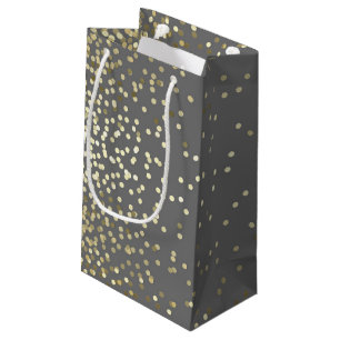 Gold Confetti Dots Elegant Grey Vintage Wedding Small Gift Bag