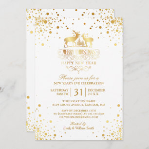 Gold Confetti Dots Happy New Year's Eve Party Invitation