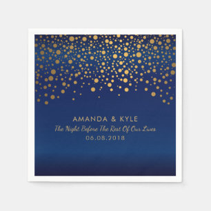 Gold Confetti Dots on Navy Blue Satin Design Napkin