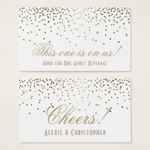 Gold Confetti Dots on White Wedding Drink Tickets