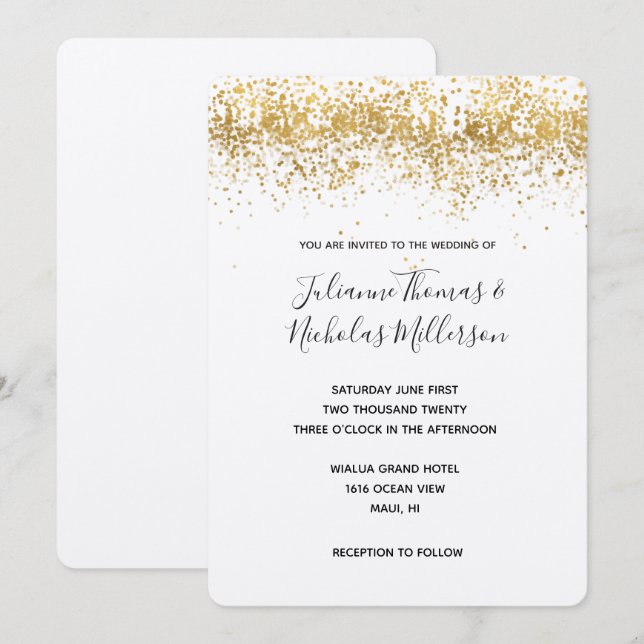 Gold Confetti Dots Wedding Invites (Front/Back)