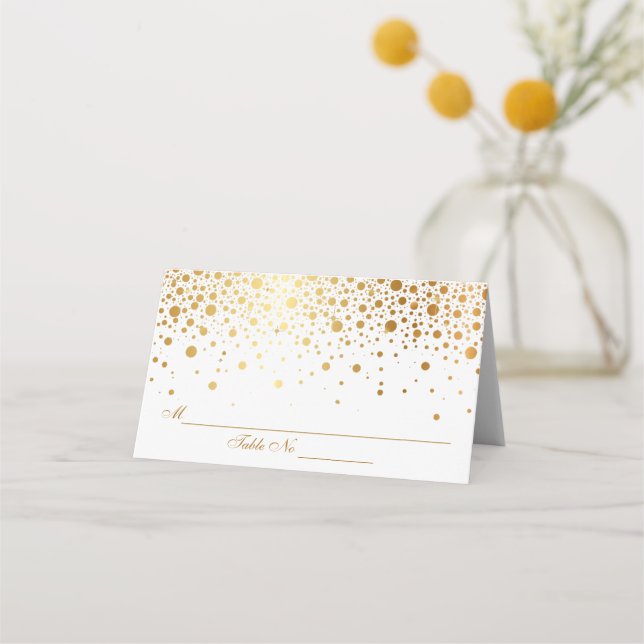 Gold Confetti Dots Wedding Reception Place Card (Front)