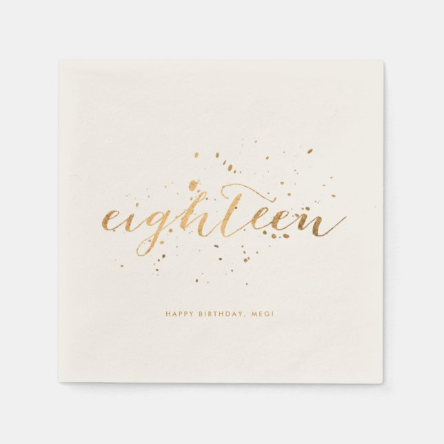 Gold Confetti Eighteen 18th Birthday Party Ecru Napkin (Front)