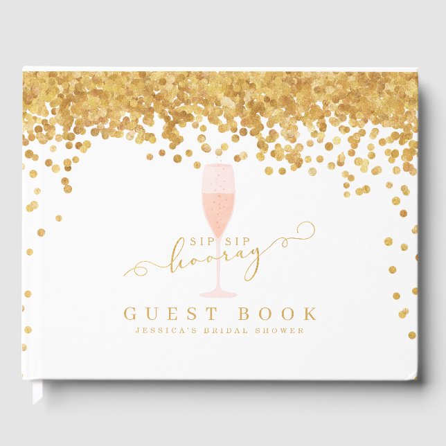 Gold Confetti Elegant Champagne Bridal Shower Guest Book (Front)