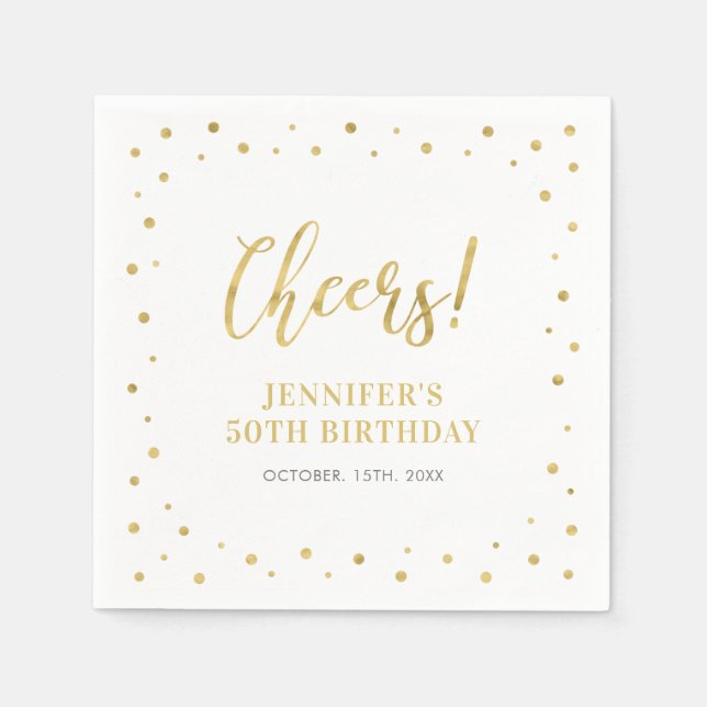 Gold Confetti Elegant Classic Adult Birthday Party Napkin (Front)