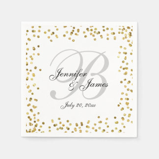 Gold Confetti Elegant Grey Monogram Wedding Napkin