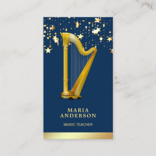 Gold Confetti Elegant Harp Professional Harpist Business Card