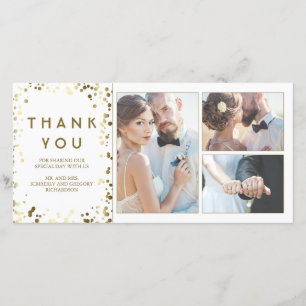 Gold Confetti Elegant White Wedding Thank You