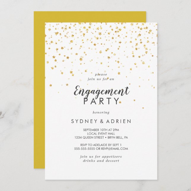 Gold Confetti Engagement Party Invitation (Front/Back)