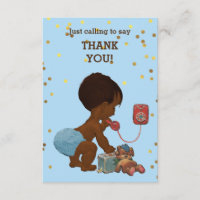 Gold Confetti Ethnic Baby Boy on Phone Thank You