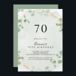 Gold Confetti Eucalyptus 70th Birthday Party  Invitation<br><div class="desc">This gold confetti eucalyptus 70th birthday party invitation is perfect for a rustic birthday party. The design features watercolor eucalyptus green foliage with gold confetti.</div>