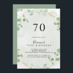 Gold Confetti Eucalyptus 70th Birthday Party  Invitation<br><div class="desc">This gold confetti eucalyptus 70th birthday party invitation is perfect for a rustic birthday party. The design features watercolor eucalyptus green foliage with gold confetti.</div>