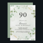 Gold Confetti Eucalyptus 90th Birthday Party Invitation<br><div class="desc">This gold confetti eucalyptus 90th birthday party invitation is perfect for a rustic birthday party. The design features watercolor eucalyptus green foliage with gold confetti.</div>