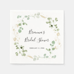 Gold Confetti Eucalyptus Foliage Bridal Shower Napkin