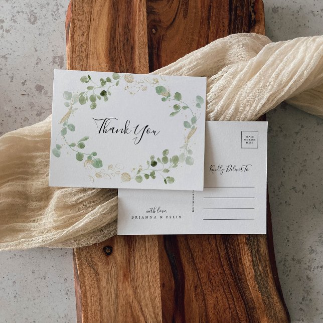 Gold Confetti Eucalyptus Foliage Thank You Postcard (Creator Uploaded)