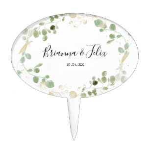 Gold Confetti Eucalyptus Foliage Wedding  Cake Pick
