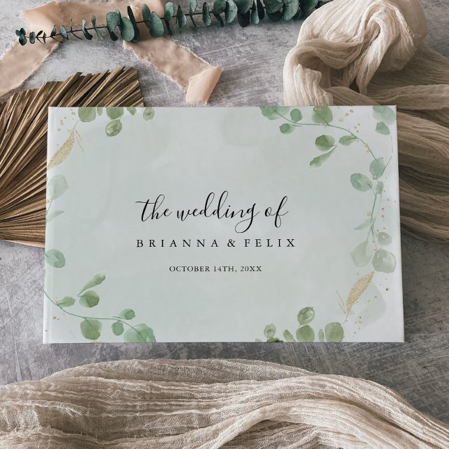 Gold Confetti Eucalyptus Foliage Wedding  Guest Book (Creator Uploaded)