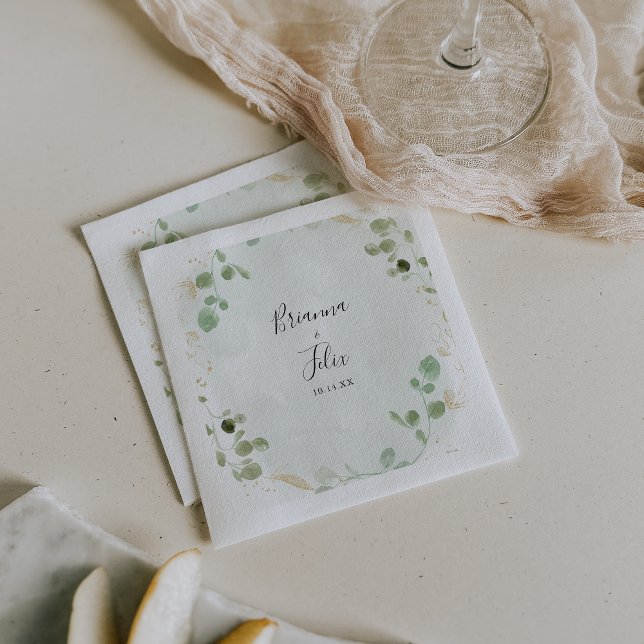 Gold Confetti Eucalyptus Foliage Wedding Napkin (Creator Uploaded)