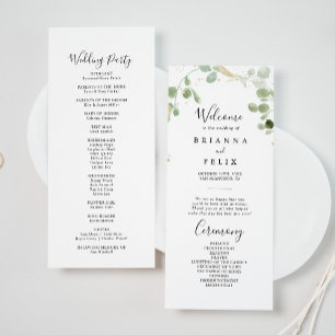 Gold Confetti Eucalyptus Foliage Wedding Programme