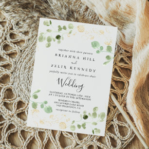 Gold Confetti Eucalyptus Front & Back Wedding Invitation