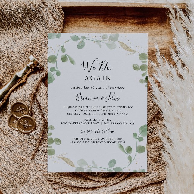 Gold Confetti Eucalyptus We Do Again Vow Renewal Invitation (Creator Uploaded)