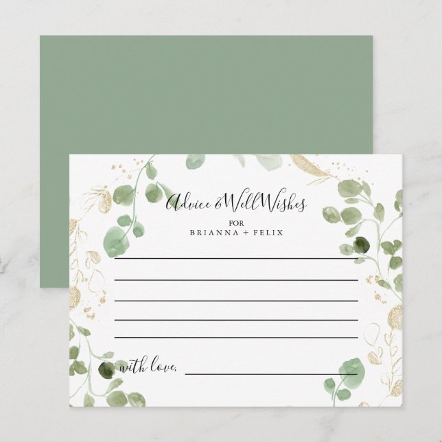 Gold Confetti Eucalyptus Wedding Advice Card (Front/Back)