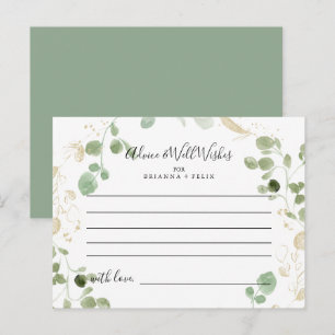 Gold Confetti Eucalyptus Wedding Advice Card