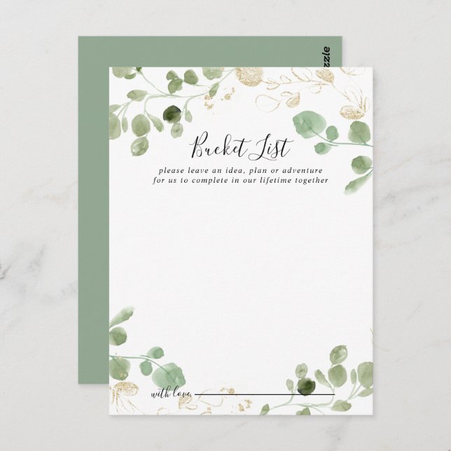 Gold Confetti Eucalyptus Wedding Bucket List Cards (Front/Back)