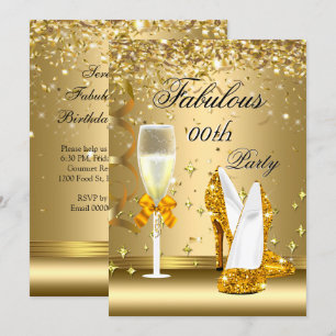 Gold Confetti Fabulous Champagne Heels Birthday Invitation